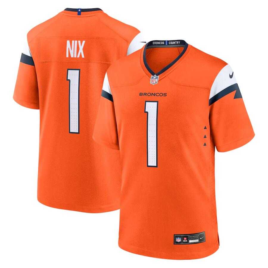 Men%27s Denver Broncos #1 Bo Nix Orange 2024 Game Stitched Jersey Dzhi->washington commanders->NFL Jersey